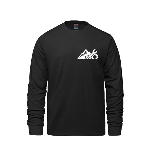 Long sleeve crewneck in black, Peakline design on the front