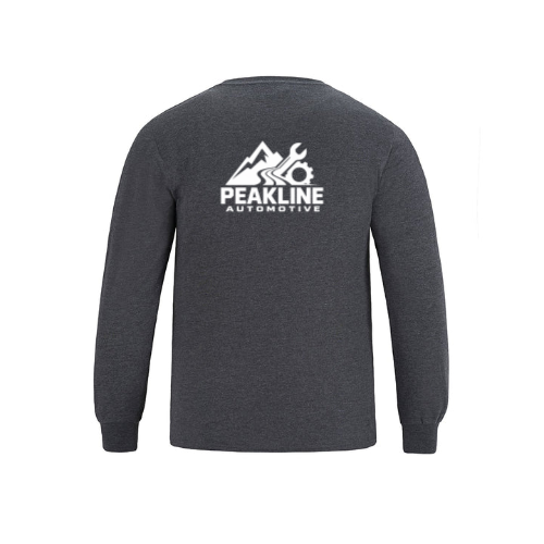 Long sleeve crewneck in charcoal, the back
