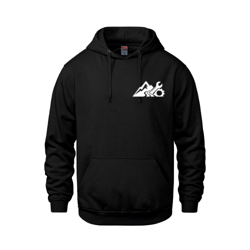 Vault pullover hoodie in black, Peakline design on the front